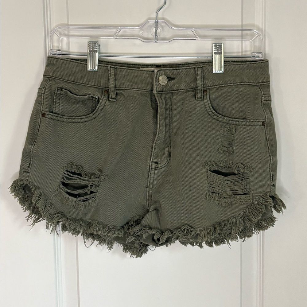 PacSun High Rise Festival Shorts 27 Olive Distressed Raw Hem Cutoff